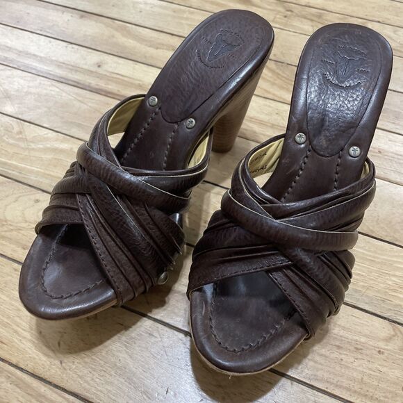 Frye Heel Platform Sandals Women 7M Brown Leather Strap Reese Multi Slide Boho 7 - Picture 11 of 16